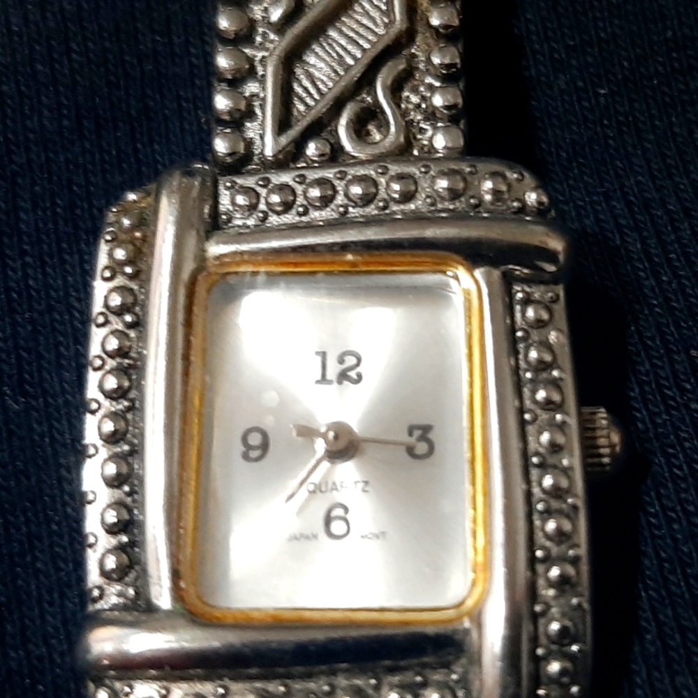 Womens Silvertone Marcasite Style Watch Square Face 7" Bracelet